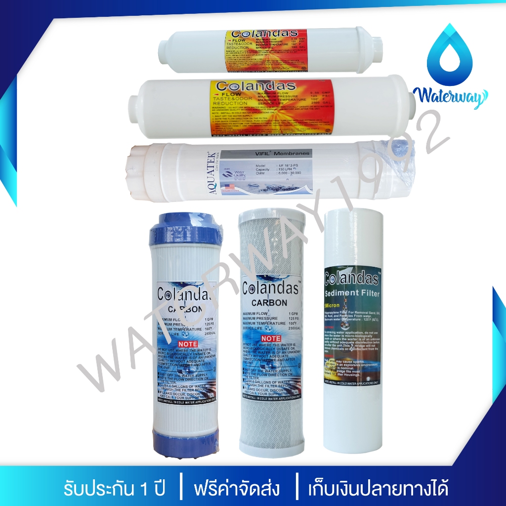 [มีบริการเปลี่ยนไส้] COLANDAS ไส้กรองน้ำ 6 ขั้นตอน รุ่น UF 12 นิ้ว ละเอียด 0.01 ไมครอน กำจัดสี กลิ่นคลอรีน สารเคมี