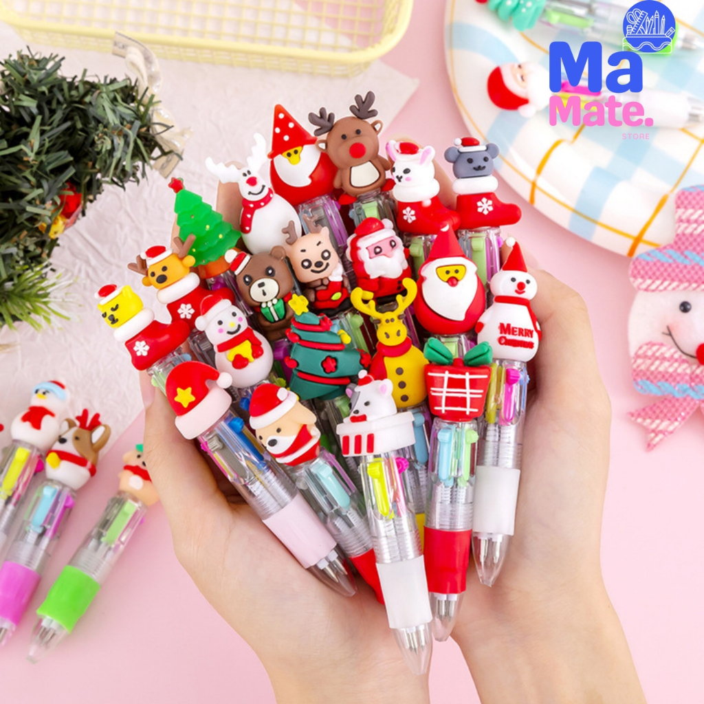 ปากกาหัวโตคริสมาสMINI ปากกาลูกลื่น ปากกาหลายสี ลายคริสต์มาส กวาง ซานตาคลอส น่ารัก ขนาดเล็ก 4 สีใน1แท่ง/PEN-035