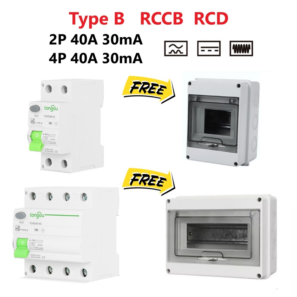 RCCB RCD Type B + MCB เบรคเกอร์กันดูดกันรั่ว ติดตั้งรถไฟฟ้า EV charger Tongou เบรคเกอร์ Type B 2P 4P