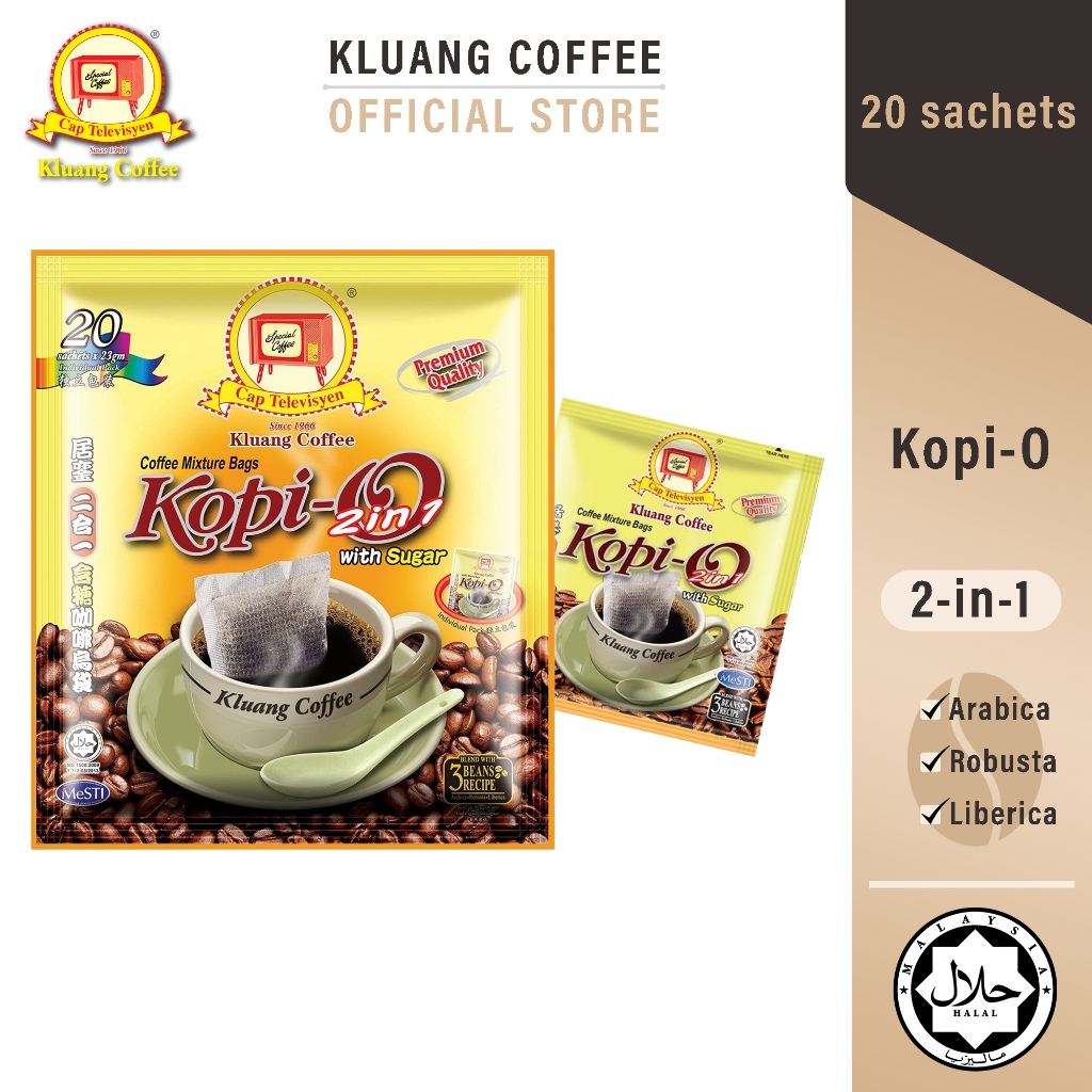 Kluang Black Coffee Cap Televisyen Kopi-O 2in1 + Sugar (20 sachet x 1 pack) กาแฟดำ 2 อิน 1 + น้ำตาล 
