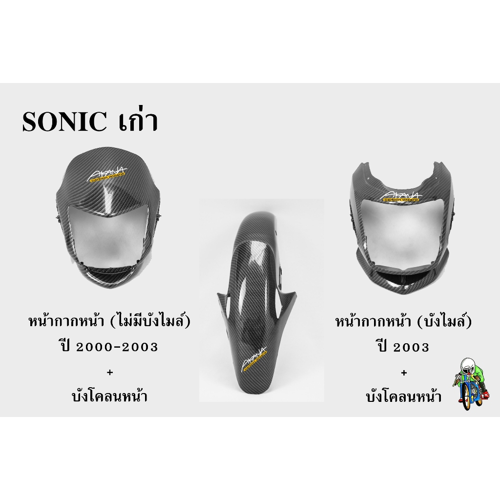 หน้ากากหน้า + บังโคลนหน้า Sonic (เก่า) รุ่นแรก เคฟล่าลายสาน 5D ฟรี สตก.AKANA 2 ชิ้น