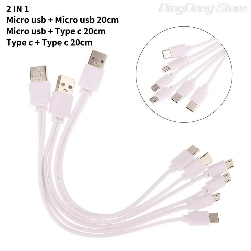 1ชิ้น2 in 1 USB ชายเป็นไมโคร USB/Type-C splitter สายชาร์จสำหรับแอนดรอยด์สมาร์ทโฟนแท็บเล็ตไมโคร USB