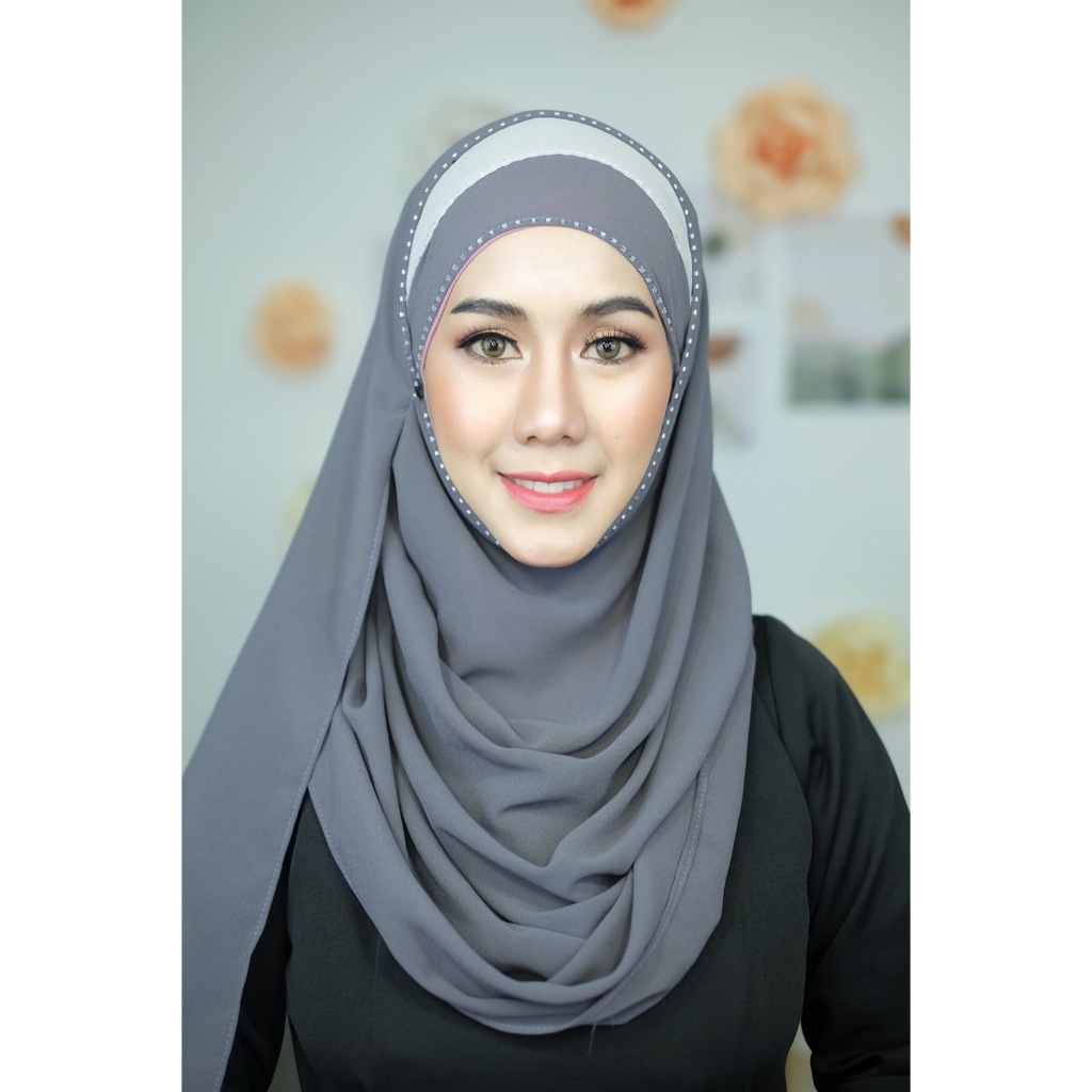 ฮิญาบสวมสำเร็จ2หน้า รุ่นทูโทนปักเลือม