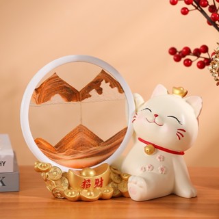 นาฬิกาทรายแมวนำโชค สีส้ม งานเรซิ่น ของขวัญ- พร้อมส่ง