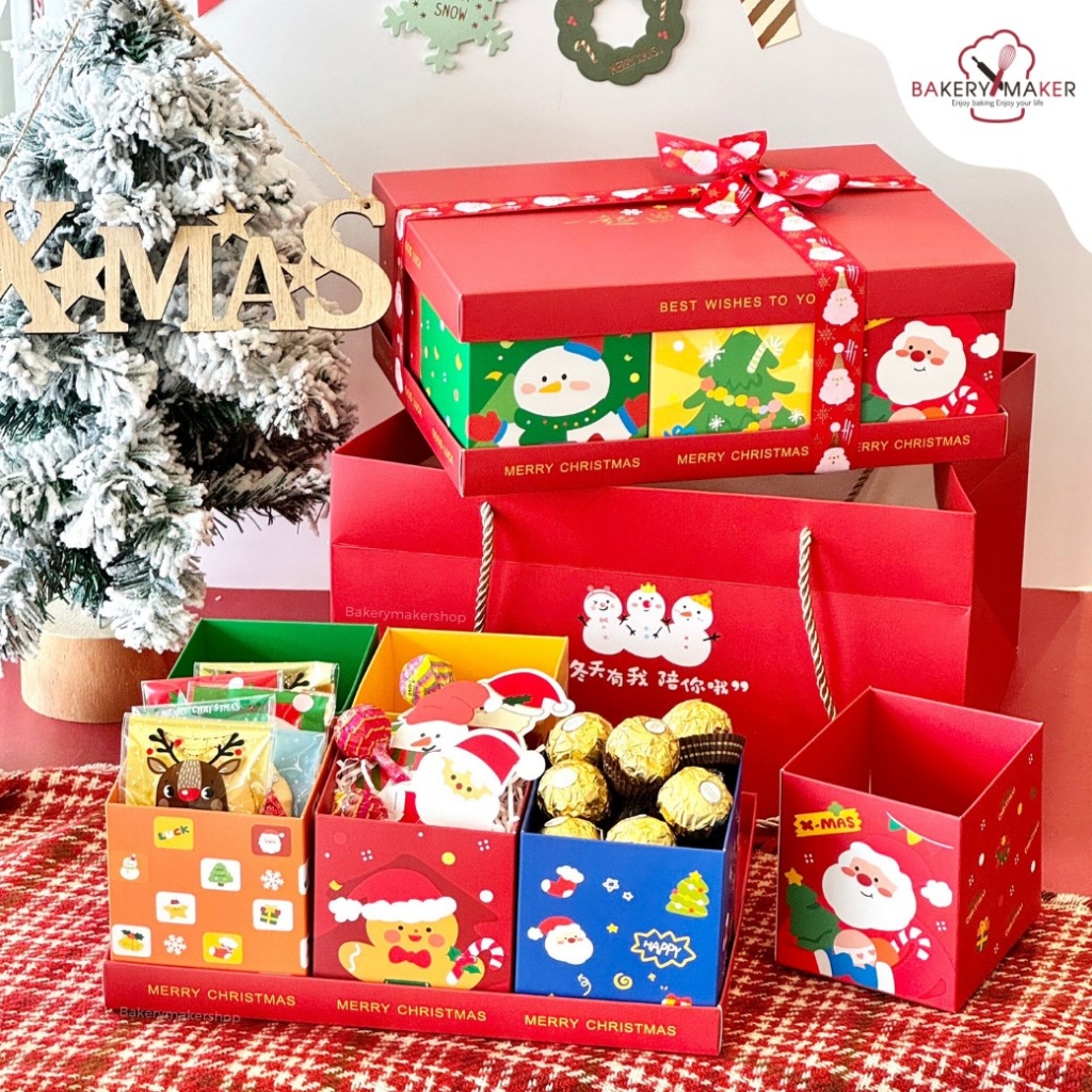 เซ็ทกล่องคุกกี้ พร้อมถุง คริสต์มาส 6in1 / กล่องขนม Christmas box