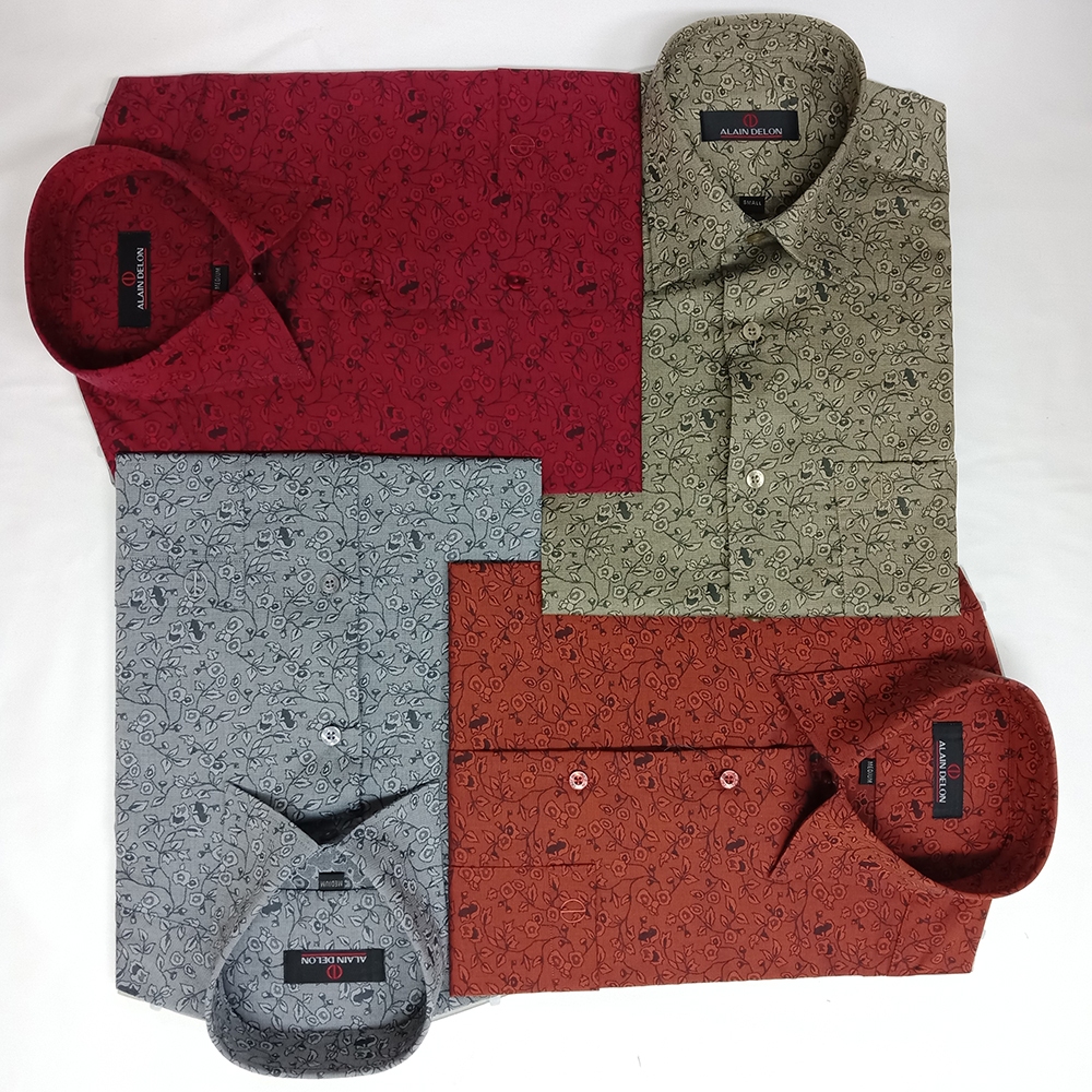 Alain Delon Shirt เสื้อเชิ้ตแขนสั้น ทรง BASIC ชายเสื้อตรง (ผ้าแจ็คการ์ด) รุ่น AJP011-1