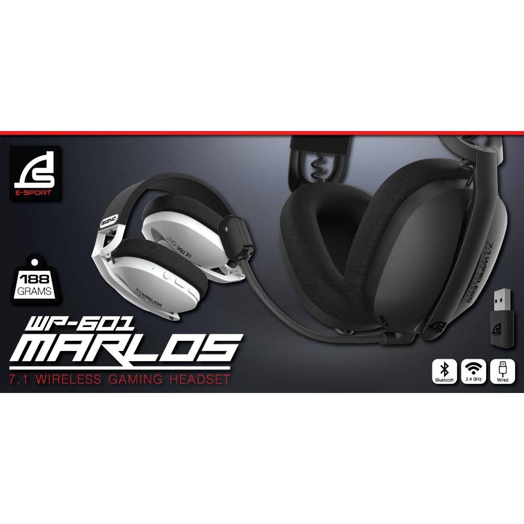 หูฟังเกมส์มิ่ง 🍒SIGNO E-Sport 7.1 MARLOS รุ่น WP-601 Wireless ใช้งานระบบ Bluetooth Mode ได้สูงสุด 50