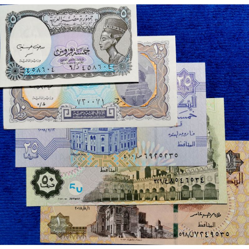 แบงก์​สะสม​ อียิปต์​ Egypt, (ชุดโบราณ​สถาน​5ฉบับ)​,B234, ไม่​ผ่าน​ใช้​ UNC