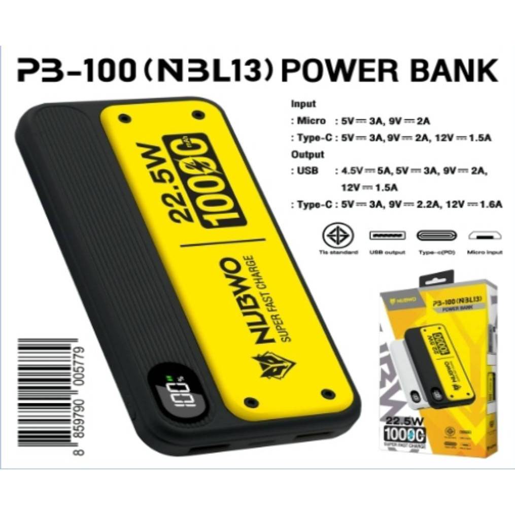 พาวเวอร์แบงค์ ชาร์จเร็ว 🍋NUBWO PB-100 รุ่น NBL06 / NBL10/NBL11/NBL12/NBL13 /22.5W 10000mAh  มีมอก.ขอ