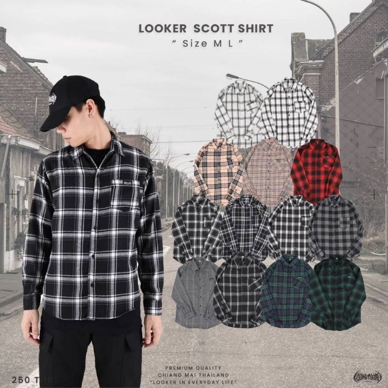 LOOKER - เสื้อเชิ๊ตลายสก็อตแขนยาว ลุคเกอร์ พร้อมส่ง ไซร์ M L ฮิตสุดไม่ตกเทรน