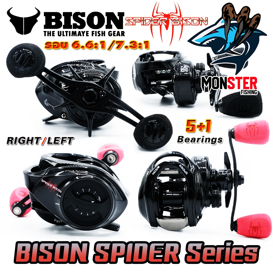รอกหยดน้ำ BISON SPIDER BAIT รุ่นใหม่ มีกิ๊กเสียง รอบ 6.6:1/7.3:1 มีทั้งหมุนซ้ายและหมุนขวา (FREE FISHING SOUND)