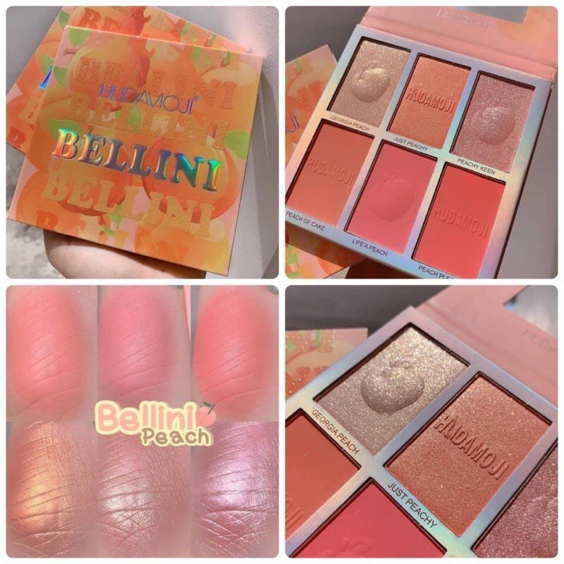 พร้อมส่งค่ะ ปัดแก้ม+ไฮไลท์ HUDAVIOJI BELLINI 6 COLOR BLUSHER&HIGHLIGHTER PALETTE