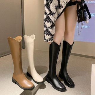 รองเท้าบูทคาวบอยเหนือเข่าหนังผู้หญิง สไตล์ตะวันตก ยาว ทรงเข้…