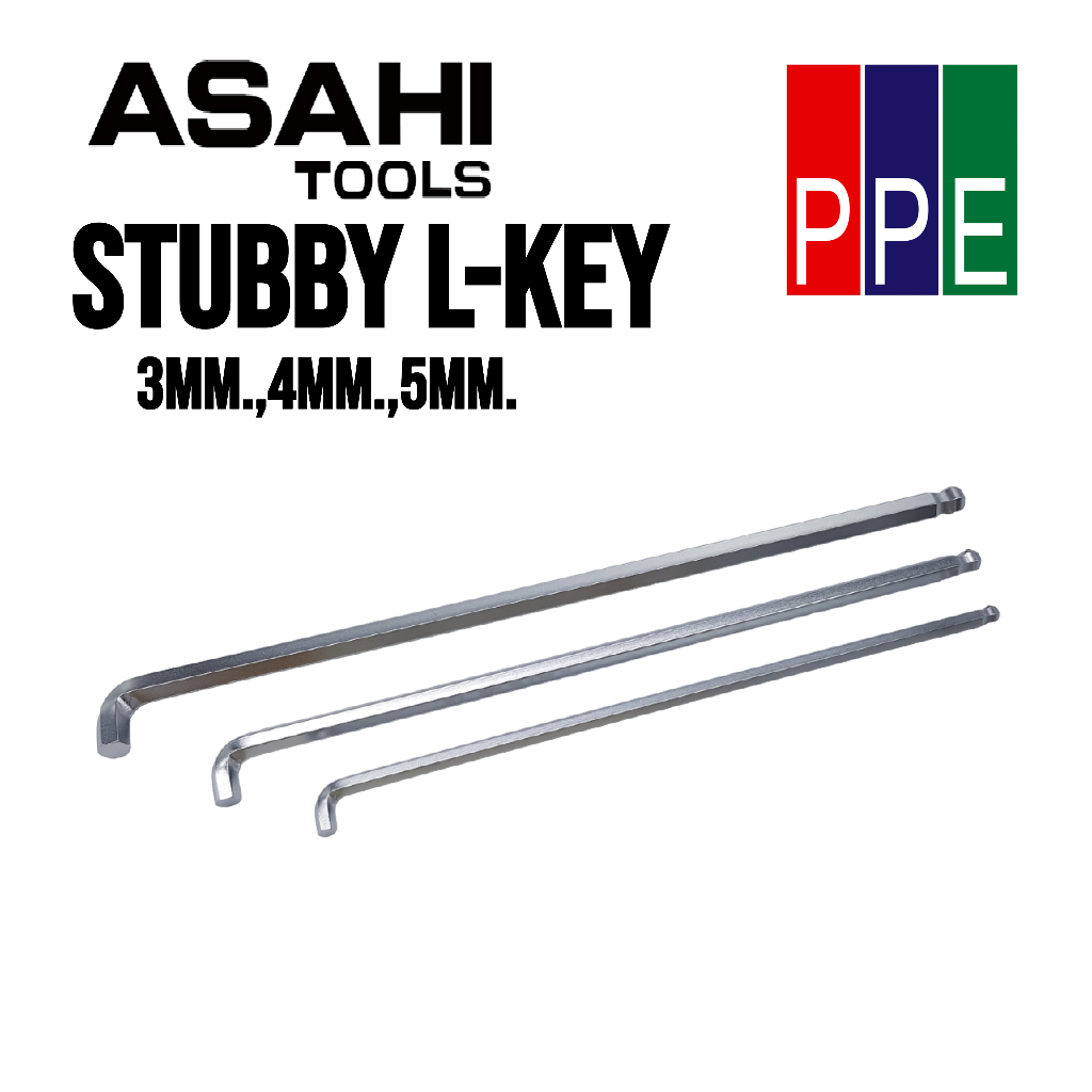 DV0300,DV0400,DV0500 [Asahi] หกเหลี่ยมคอสั้น 1/2 3 mm.,4 mm.,5 mm. Stubby L-Key 1/2