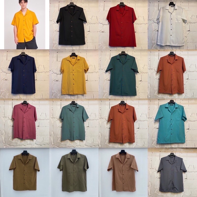 เสื้อเชิ้ตฮาวายสีพื้นผ้า ไหมอิตาลี M-4XL💥 ผ้าเนื้อดีราคาถูก เสื้อเชิ้ตฮาวายไหมอิตาลีสีพื้น