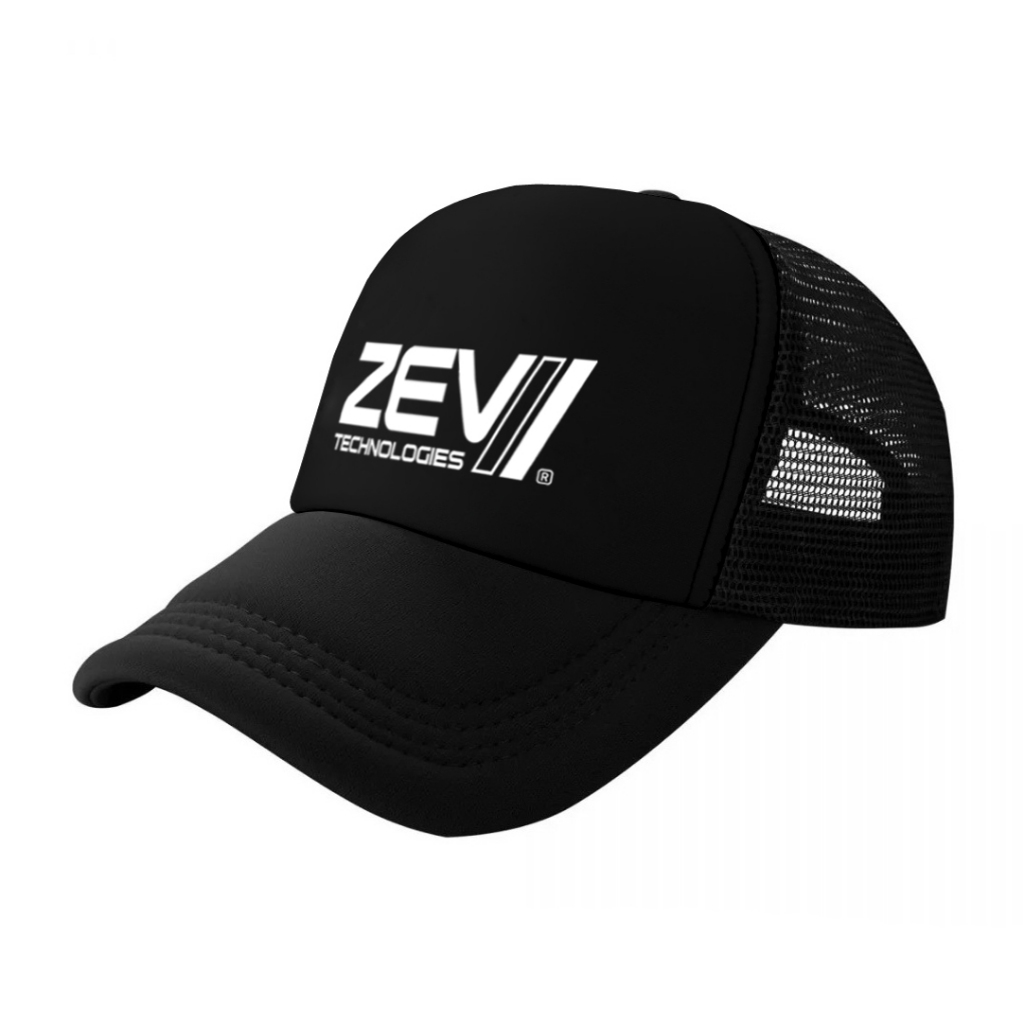 หมวกแก็ป หมวกเบสบอล หน้าบุฟองน้ำ หลังตาข่าย สกรีน ZEV TECHNOLOGIES ด้วย Flex pu ขอบเรียบ สวย คมชัด