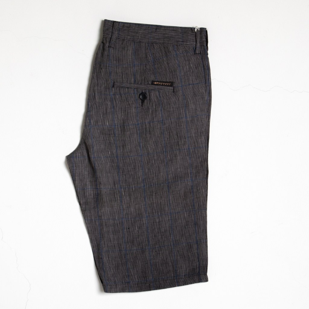 Hazard กางเกงขาสั้นลายสก็อต ผ้า Linen(ลินิน) สีน้ำเงิน