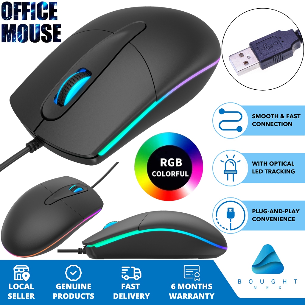 💻เมาส์สากล💻เมาส์แบบมีสาย RGB โน้ตบุ๊ค คอมพิวเตอร์ตั้งโต๊ะ โฮมออฟฟิศ เมาส์ USB แบบมีสาย เมาส์แบบมีสายพร้อมไฟ LED 💯