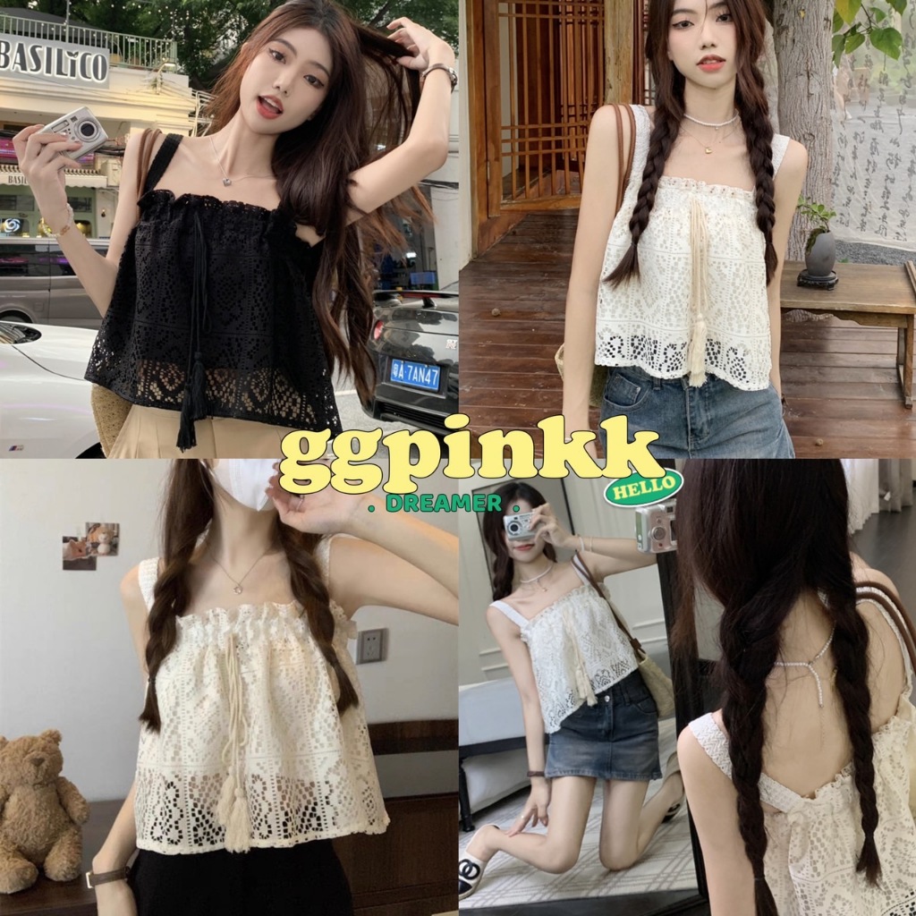 พรัอมส่ง🤍เสื้อกล้ามถักไหมพรม ลายลูกไม้ ใส่ไปทะเล