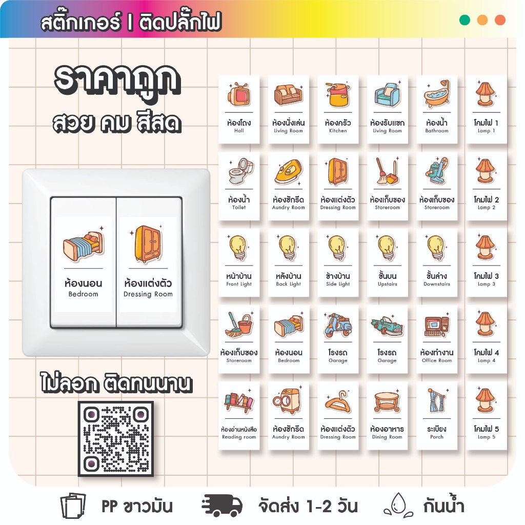 (ส่งฟรี) สติ๊กเกอร์ติดสวิตช์ไฟ ปลั๊กไฟ สีสด สีสวย ไม่ซีด สติกเกอร์เนื้อเงา กันน้ำ ติดทน ติดนาน
