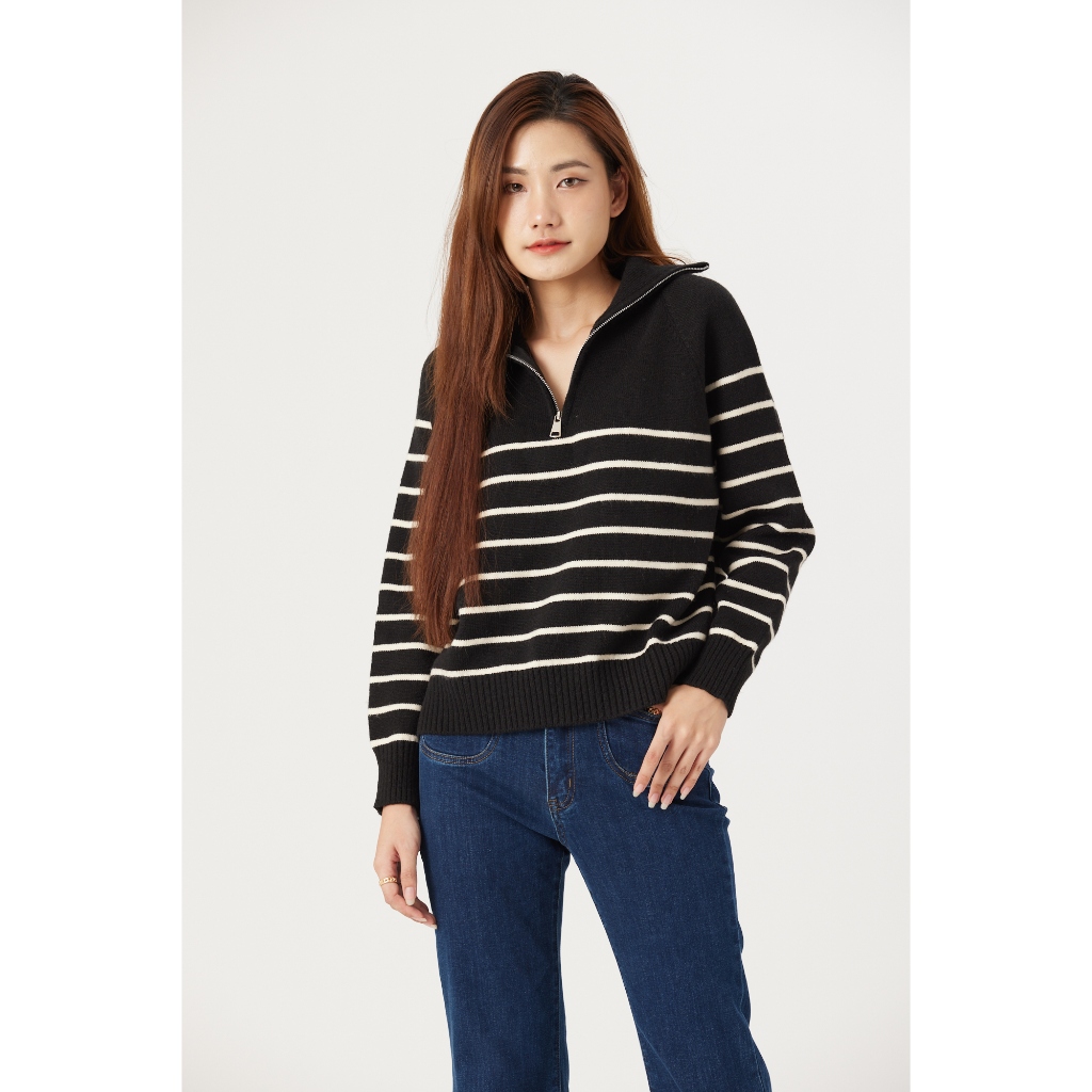[Coatto.bkk] ไหมพรมสเวตเตอร์ลายทาง ซิปปก (Sw65)