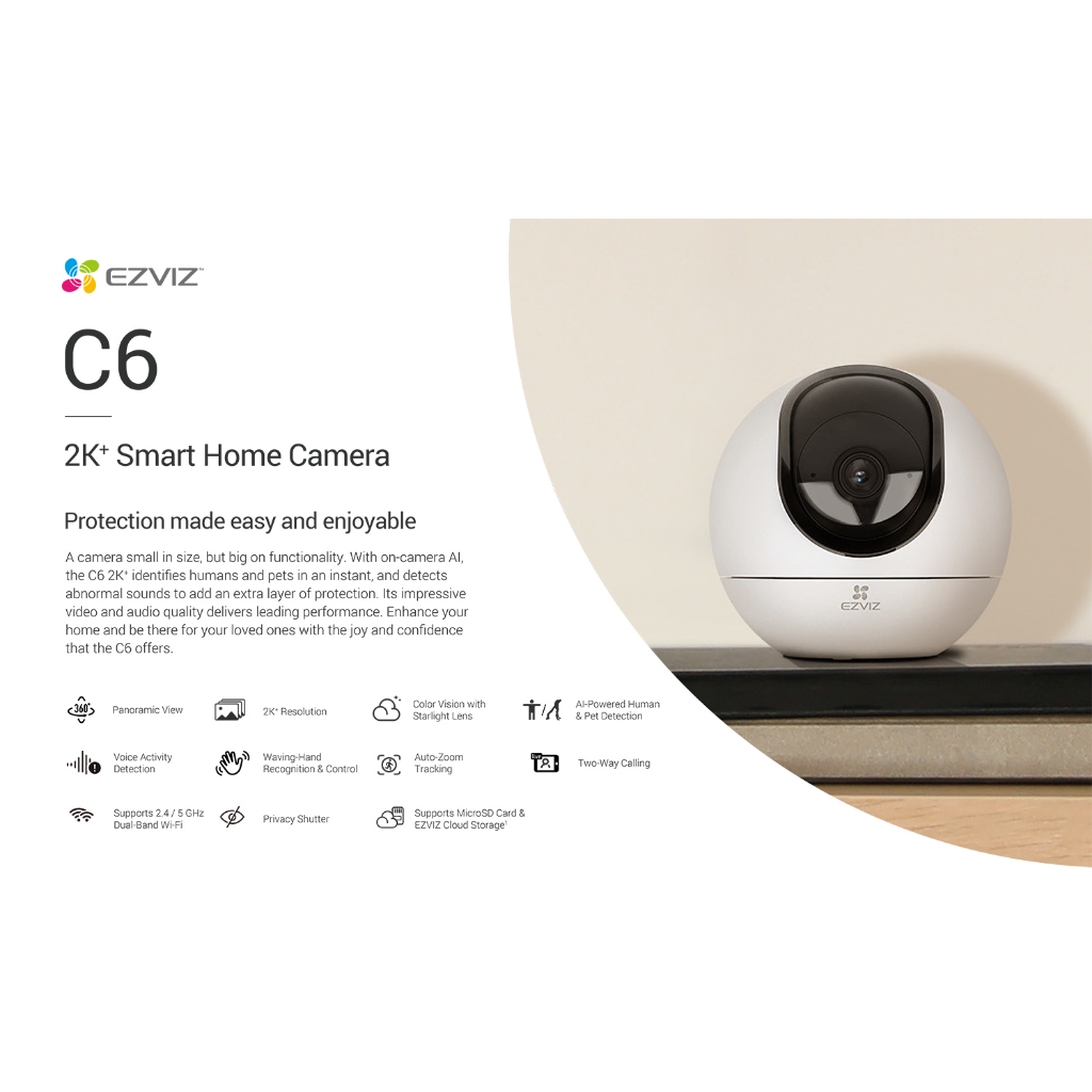 EZVIZ C6 กล้องวงจรปิดระบบ IP WIFI 4 MP Indoor Smart Home Camera มีไมค์และลำโพงในตัว BY BILLIONAIRE SECURETECH