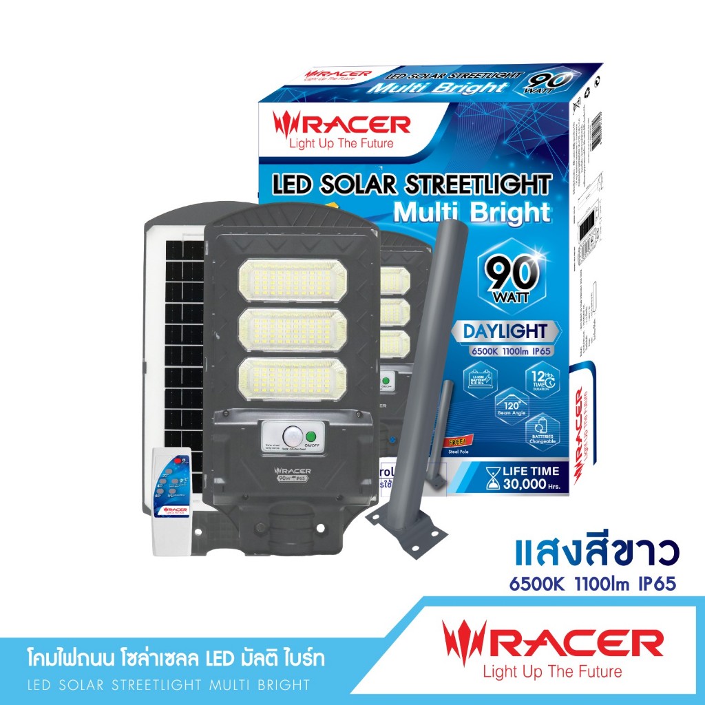 โคมไฟถนนโซล่า ตรวจจับแสงสว่างและเคลื่อนไหวพร้อมรีโมท EXTRA LIFE SOLAR STREETLIGHT + MULTI BRIGHT LED SOLAR STREETLIGHT