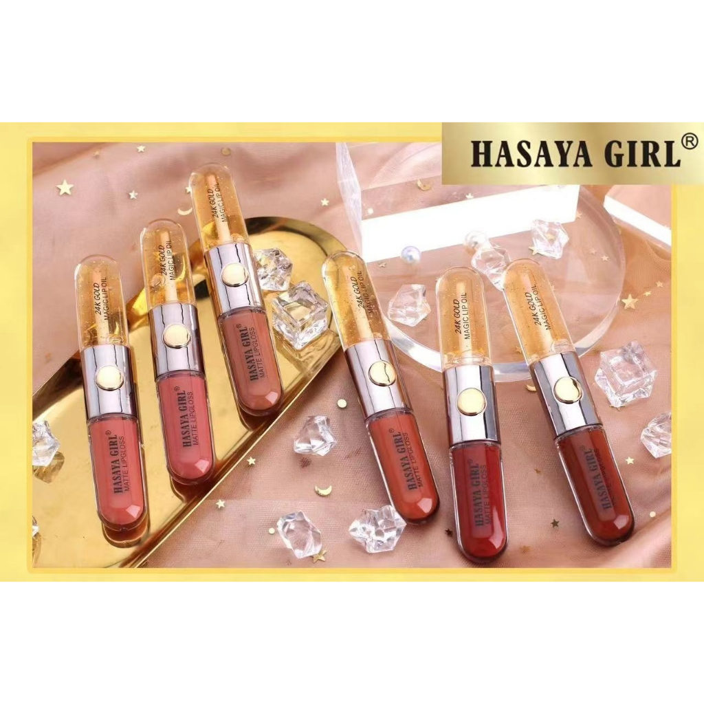 JH-3785 HASAYA GIRL 2IN1 สีสันสดใสให้ริมฝีปาก ริมฝีปาก อวบอิ่ม ฉ่ำวาวเป็นประกาย