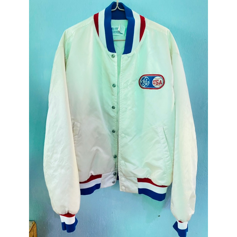 เสื้อแจ็คเก็ตเบสบอลทีมชาติสหรัฐGE Swingster Satin Jacket  Olympic Vintage 1984 USA (L) มือสองแท้100%