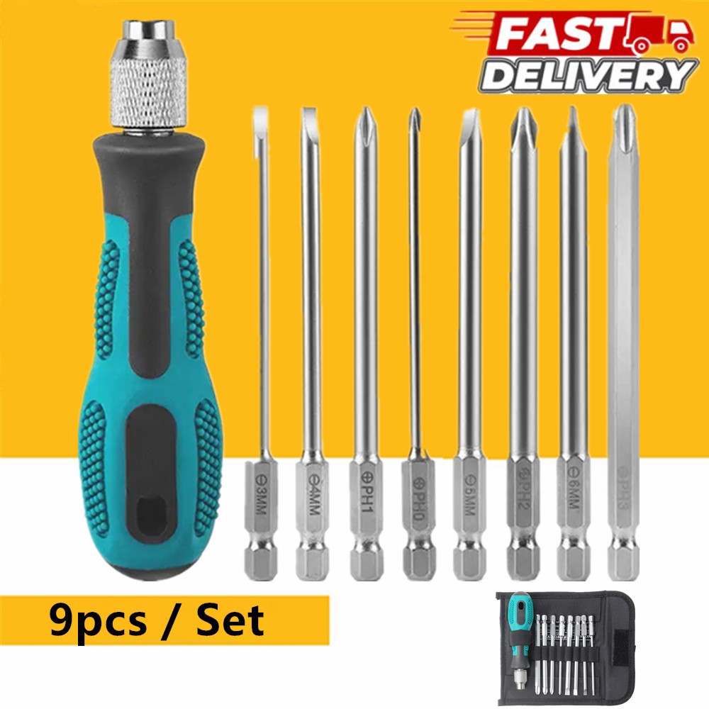 ชุดไขควงช่าง 9 ชิ้น ไขควงชุด ไขควงปลายแม่เหล็ก ไขควง Screw driver set หลายขนาดพร้อมใช้งาน ชุดเครื่องมือเครื่องมือบำรุงรั