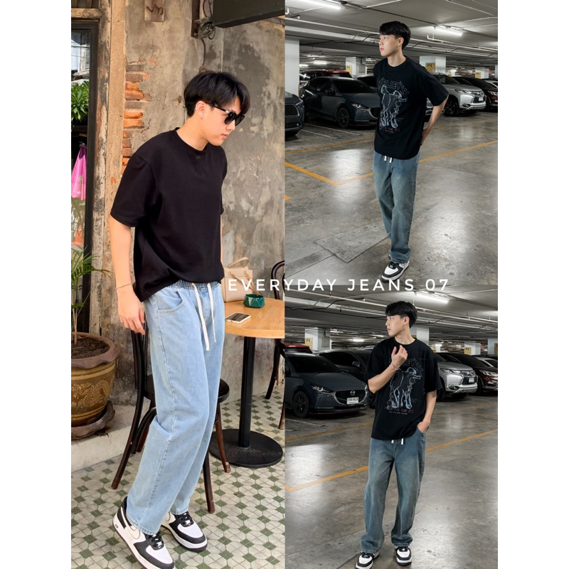 Everyday jeans 07 (790.-) กางเกงยีนส์ทรงขากระบอก เอวสม็อค ผ้านิ่มใส่สบาย