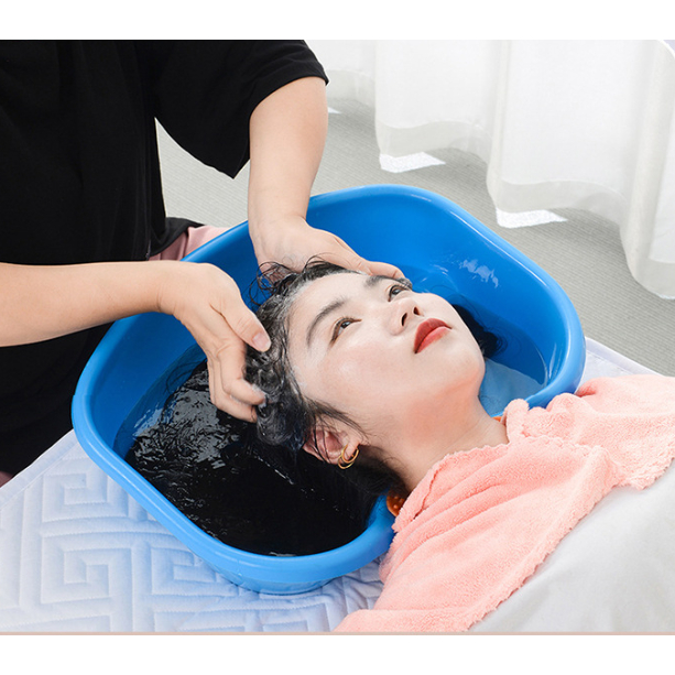 อ่างสระผม แบบพกพา สําหรับหญิงตั้งครรภ์ และผู้สูงอายุ สีฟ้าเข้ม สําหรับสระผม เสริมแผ่นยางรองคอนอนสระผม