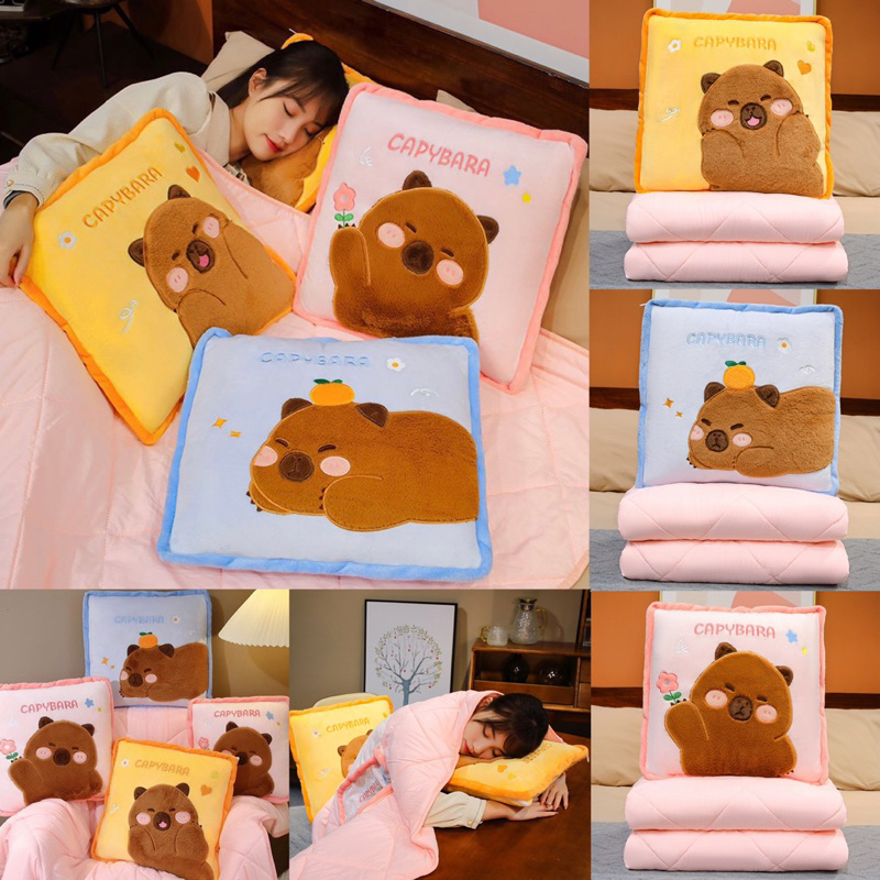 พร้อมส่ง หมอนผ้าห่ม ตุ๊กตา Capybara คาปิบาร่า ตุ๊กตาผ้าห่ม น่ารักมาก ผ้าคลุม ขนนุ่มนิ่ม น่ากอด 57008