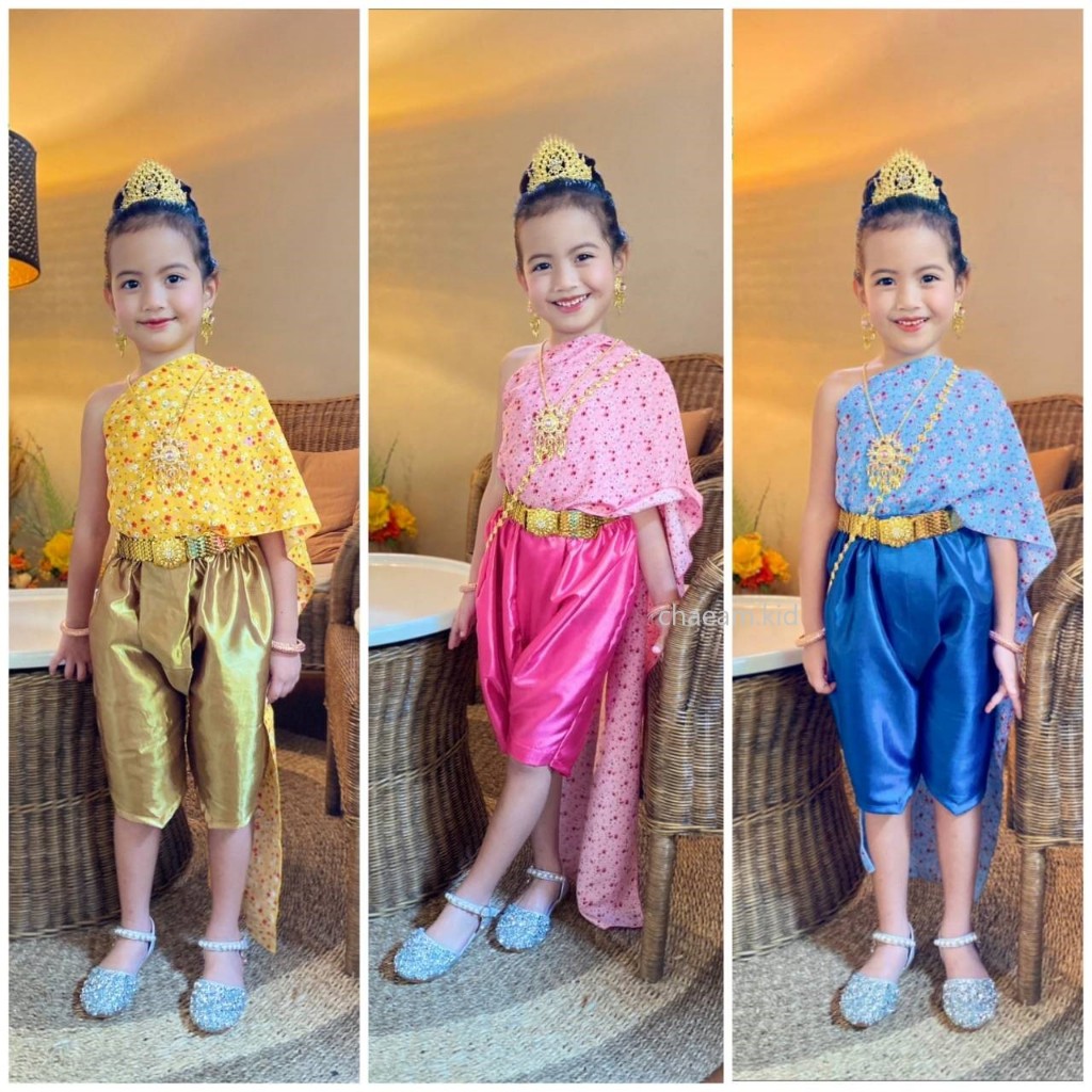 เดรสลายไทย ชุดไทย สไบ โจงกระเบน ชุดไทยเด็กหญิง เด็ก 2-8 ปี
