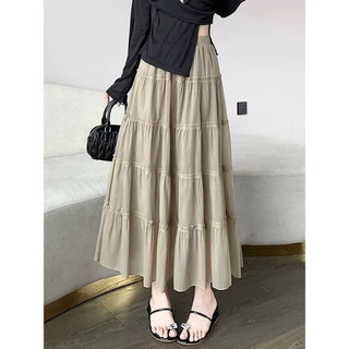 Cicishop(907)Layer Skirts กระโปรงยาวผ้าชีฟองสีพื้น ใส่สบาย สไตล์โบฮี่เมี่ยน สุดชิค