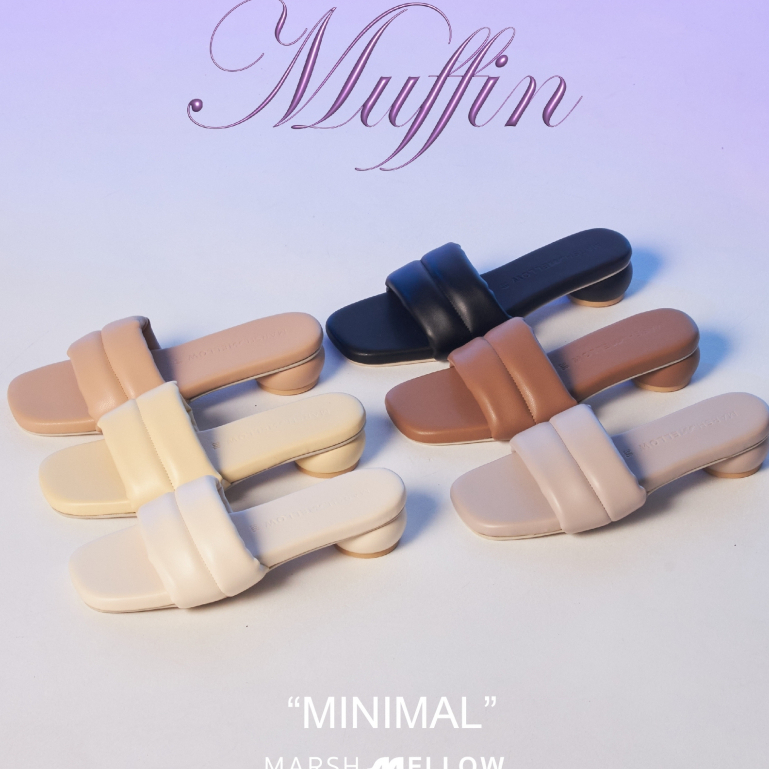 MUFFIN - MARSHMELLOW รองเท้าส้นสูง สี MINIMAL รองเท้าส้นมาการองน้องใหม่ สูง 1.5 นิ้ว