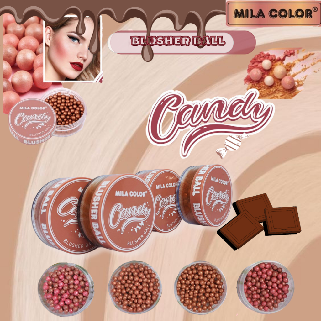 No.MC5101 บลัชออนเม็ดบอล สีสวย เป็นประกาย มาพร้อมแปรงปัดแก้ม Mila Color Candy Blusher Ball