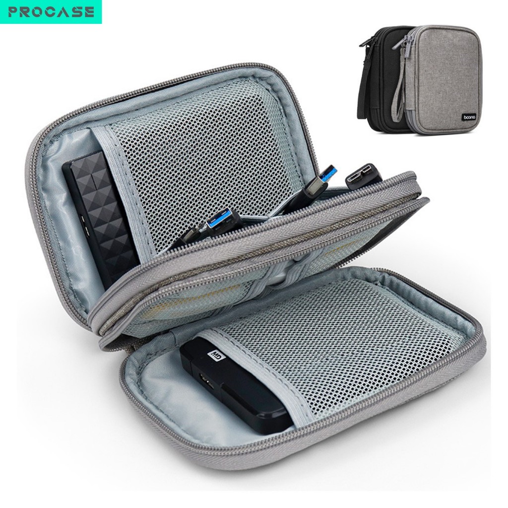 PROCASE กระเป๋าพาวเวอร์แบงค์ เคสแบตสำรอง ฮาร์ดดิสก์ กระเป๋าจัดระเบียบอุปกรณ์มือถือ สายชาร์จ USB SDการ์ด มือถือ หูฟัง