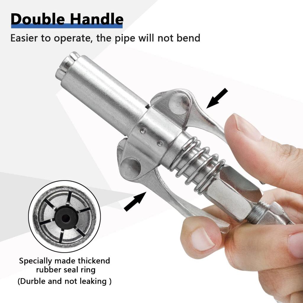 [Free:30cmสายยาง+ถุงมือ] 10000PSI หัวอัดจาระบีแรงดันสูง หัวอัดจารบี (มือบีบล็อค) 1/8 BSP 