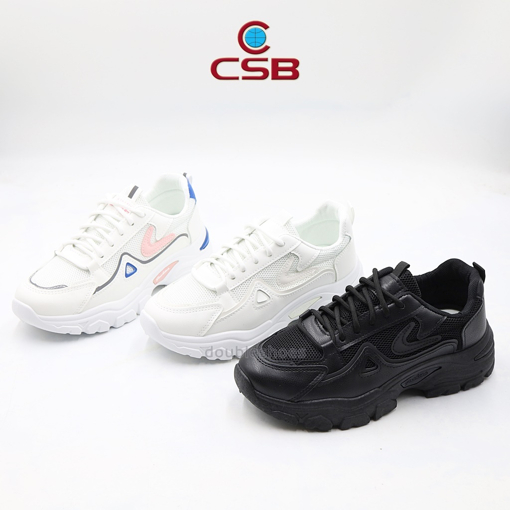CSB รองเท้าผ้าใบทำงาน พื้นนุ่ม ใส่วิ่งได้ สีดำล้วน สีขาวล้วน สีขาวชมพู รุ่น YH80081 ไซส์ 37-41
