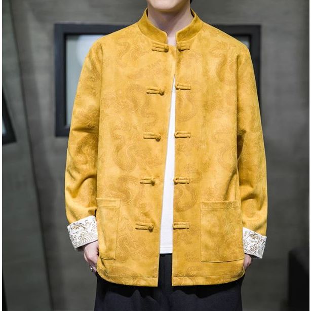 เสื้อเชิ้ตคอจีน มีซับใน ผ้าลายมังกร เหมาะกับเทศกาลตรุษจีนกระดุมสไตล์จีนตัวเสื้ออยู่ทรงไม่ย้วย Chinese Style