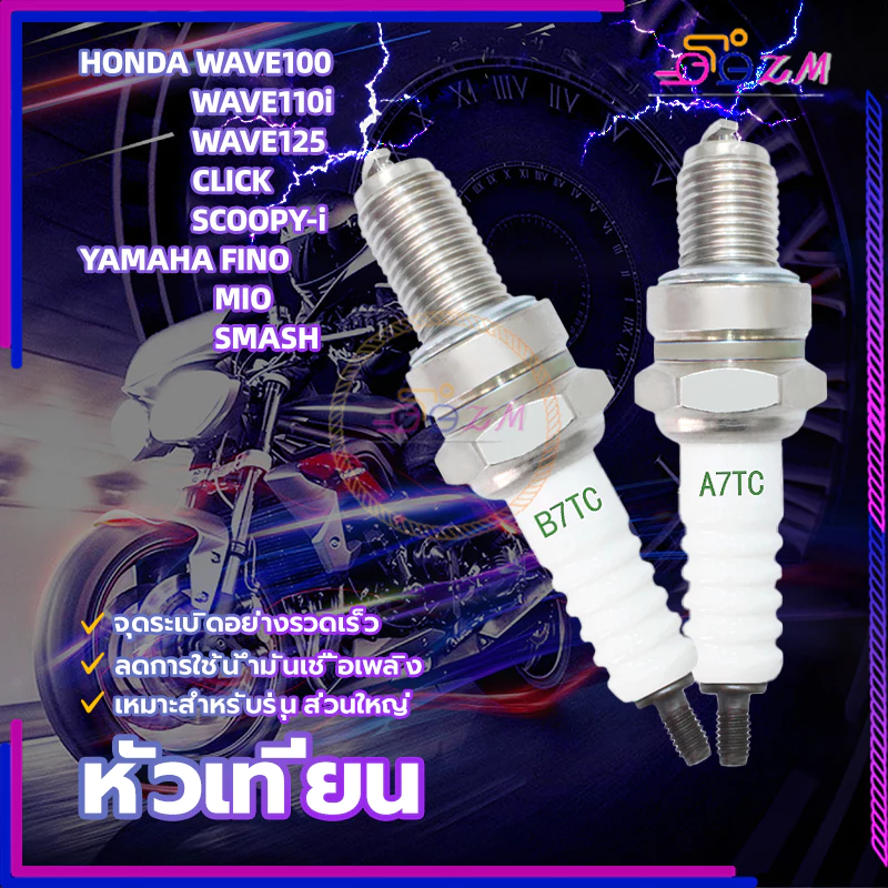 หัวเทียนแต่ง ไฟแรง สำหรับ HONDA WAVE100/WAVE110i/WAVE125/CLICK/SCOOPY-i และ YAMAHA FINO/MIO/SMASH thumbnail 3