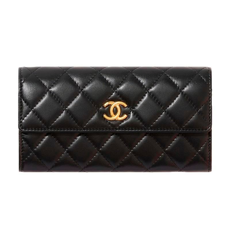 Chanel/กระเป๋าสตางค์/หนังแกะ/กระเป๋าสตางค์ใบยาว/ของแท้ 100%
