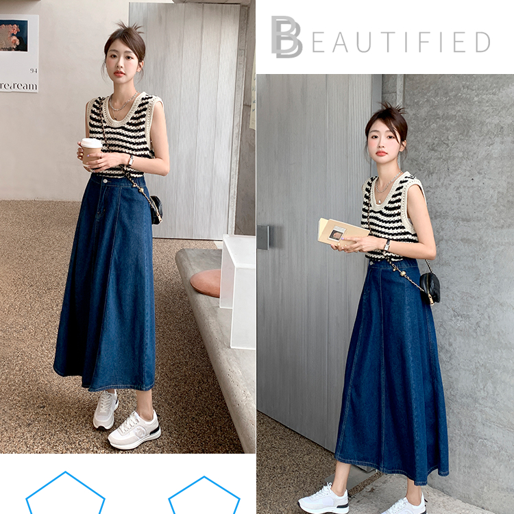 Beautified กระโปรงยีนส์สาวอวบ เอวยางยืด กระโปรงสาวอวบV41