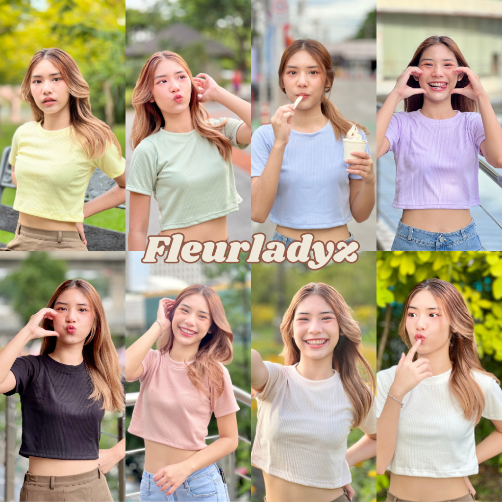 Fleurladyz เสื้อครอปคอกลม เสื้อครอปเอวลอย โทนพาสเทลมี 2 ไซส์