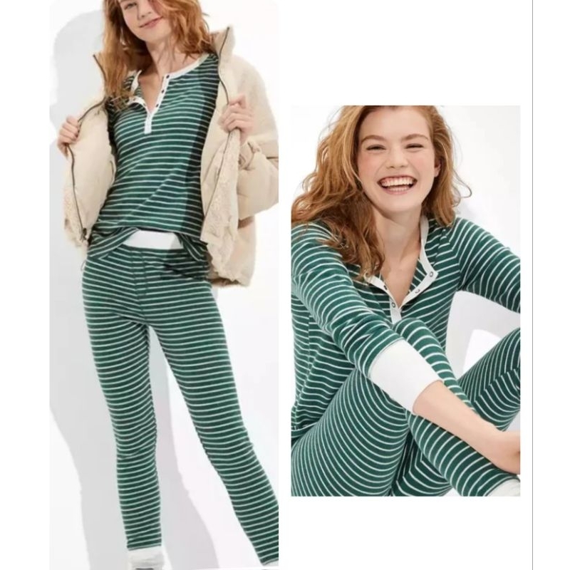 ชุดนอนสีเขียว_ผ้าทอเนื้อนิ่มน่าใส่ แบรนด์ American Eagle