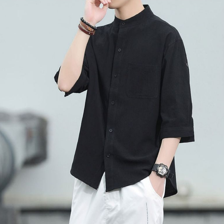 ราคาส่ง เสื้อเชิ้ตแขนสั้น เสื้อเชิ้ตผู้ชายแขนสั้น ผ้าฝ้าย และผ้าลินิน แบบบาง ระบายอากาศดี รูปที่ 8