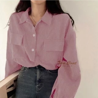 LF002 TARA Crop เสื้อครอป แขนยาว แขนพอง กระเป๋าคู่ ผ้าลูกฟูก ทรงน่ารักมาก ผ้าดี ใส่สบาย ดีเทลเก๋ๆ