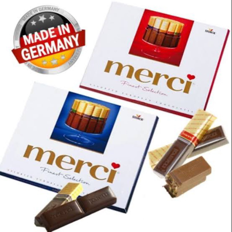 010 Merci chocolate assortment candy 250g. นำเข้าจากเยอรมัน 2แบบ ช็อกโกแลต รวมรสชาติ แบบแท่ง ขนม ของฝาก ของขวัญ