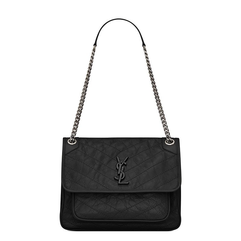 YSL/Yves Saint Laurent calfskin flap logo snap shoulder crossbody bag ysl women's bag Niki medium ho